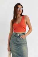 Жіночий кроп-топ у рубчик — жовтогарячий колір, M (є розміри)