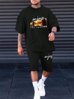 Комплект футболка та шорти чорного кольору з ДТФ принтом (оверсайз)