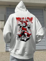 Біле чоловіче модне оверсайз худі з яскравим принтом