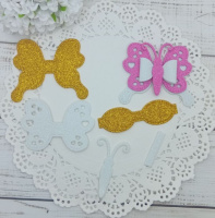 Вирубка бантик метелик золото-білий 7,5*6,5 см з фоамірану з глітером,набір деталей