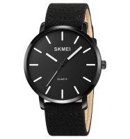 Чоловічий класичний годинник Skmei 1984BBK Black-braided belt з мінеральним склом та шкіряним ремінцем