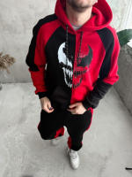 Спортивний костюм утеплений чоловічий червоно- чорний  дтф | 5-756