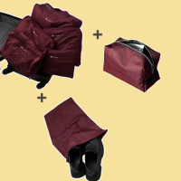 Набор органайзеров для вещей и косметики в чемодан (бордовый)