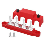Розподільний блок з шиною Bus Bar з 4-ма шпильками М10 для з'єднання кабелів 12-48V DC, до 250A (червоний)