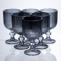 Набір келихів для вина 6 штук по 240 мл ребристих із товстого скла сірий HP-19-230