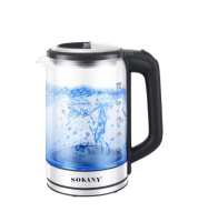 Електрочайник скляний SOKANY SK-09013 дисковий 2,5л, сталь