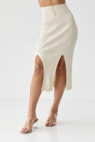 Трикотажна мідіспідниця з розрізами — кремовий колір, L (є розміри)