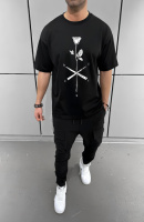 Чорна чоловіча футболка з ДТФ принтом (оверсайз)