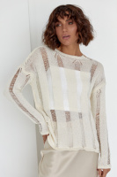 В'язана кофта з рваним декором — бежевий колір, L (є розміри)