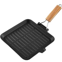 Чавунна сковорода гриль з бамбуковою ручкою KingCamp KA2314 black