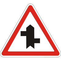 Дорожный знак 1.23.3 - Примыкание второстепенной дороги справа и слева. Предупреждающие знаки. ДСТУ 4100:2002-2014