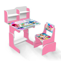Гр Парта шкільна «Сестри джин» ПШ 006 (1) ЛДСП, колір рожевий, 69*45 см, + 1 стілець, з пеналом