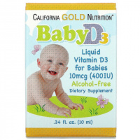 Детский витамин D3 400 МЕ, Baby Vitamin D3 Liquid, California Gold Nutrition, 10 мл