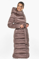 Куртка женская Braggart зимняя длинная с капюшоном и поясом - 58450 цвета сепии
