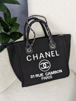 Сумка шопер Chanel Deauville Large чорний+білі букви