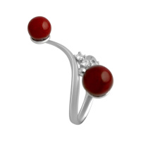 Серебряное кольцо CatalogSilver с кораллом, фианитами, вес изделия 3,69 гр (2136293) 17.5 размер