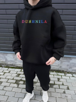 Худі чорне з ДТФ на флісі (оверсайз) | 78-528