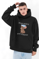 Худі чорне з ДТФ (оверсайз) | 66-518