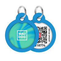 Адресник для собак і котів металевий WAUDOG Smart ID з QR паспортом, малюнок «Градієнт блакитний», коло, Д 30 мм