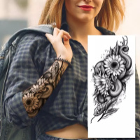 Временное тату водостойкое 3D большое Змея в подсолнухах FF-102 18х8.5 см