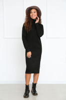 Тепле ангорове плаття міді з високим коміром «Amina» оптом | Батал| Розпродаж моделі Чорний, 50-52