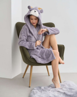 Короткий жіночий халат Велюрсофт - олень на капюшоні