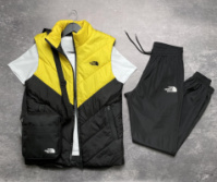Чоловічий комплект The North Face Clip жилетка жовто-чорна + біла футболка + штани + барсетка у подарунок