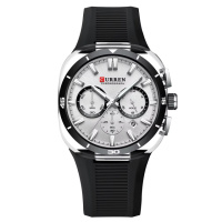 Чоловічий годинник Curren 8502 Black-Silver-White з хронографом та силіконовим ремінцем