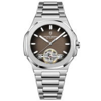 Чоловічий годинник Pagani Design PD-YS025 Silver-Brown з сапфіровим склом та автопідзаводом