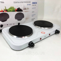 Плита електрична Suntera DP-1925 2000 Вт, електроплита двоконфоркова настільна. Колір: білий