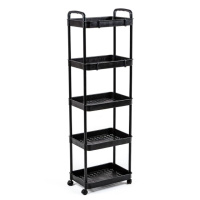 Этажерка мобильная пятиярусная универсальная пластиковая 41х25х127см Черная SW-00002109