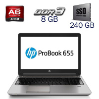 Ноутбук Б-класс HP ProBook 655 G1 / 15.6« (1366x768) TN / AMD A6-5350M (2 ядра по 2.9 - 3.5 GHz) / 8 GB DDR3 / 240 GB SSD / AMD Radeon HD 8450G /...