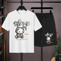 Зручний чоловічий чорно-білий літній спортивний костюм-двійка з модним дизайном