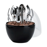 Набор столовых приборов на 6 персон из нержавеющей стали 24 штуки с подставкой Яйцо Черный HP78811