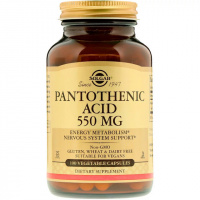 Пантотеновая Кислота (B5) Pantothenic Acid, Solgar, 550 мг, 100 вегетарианских капсул