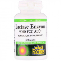 Ензим Лактазы, Lactase Enzyme, Natural Factors, 9000 FCC ALU, 60 Капсул