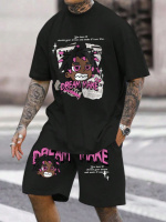 Чорний чоловічий зручний літній спортивний костюм-двійка