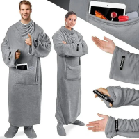 Плед-халат довгий теплий з кишенями Сірий Owersize