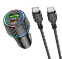 Автомобільний зарядний пристрій BOROFONE BZ21 Brilliant 48W dual port PD30W+QC3.0 car charger set(Type-C to Type-C) Black (6941991101199)