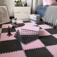 Коврик-пазл плюшевый, термоковрик, мат детский теплый 60*90см, 6 пазлов, цвет розовый