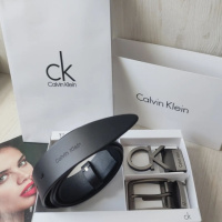 Чоловічий шкіряний набір Calvin Klein black, ремінь+дві пряжки