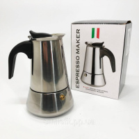 Кавоварка гейзерна з нержавіючої сталі UNIQUE UN-1901 180 мл, Гейзер для варіння кави гейзерна кавоварка