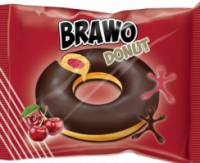 Кекс «BRAWO DONUT» з вишневою начинкою,какао-молочної глазурі 50g.