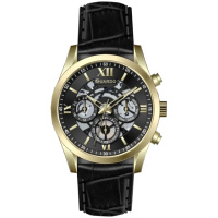 Чоловічий наручний годинник Guardo 012837-6 Gold/Black з календарем та шкіряним ремінцем
