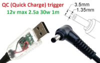 Кабель-переходник триггер QC (Quick Charge) 12v USB Type-A (max 2.5a, 30w) на 3.5x1.35mm 1.2m з USB Type-A (male) Quick Charge QC тригер (A class) 1