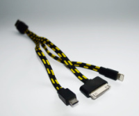 Кабель USB 3 в 1 microUSB/IPHONE 4/IPHONE 5 (Lightning) плоский тканинний si-909