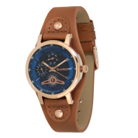 Жіночий годинник Guardo 011265-5 Brown-Cuprum-Blue з синім циферблатом та шкіряним ремінцем