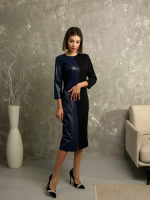 Сукня міді з екошкірою «Martina» оптом | Норма і батал Темно-синій, 50-52