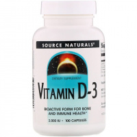 Витамин D3 2000IU, Source Naturals, 100 капсул