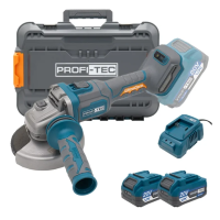 Потужна акумуляторна кутова шліфувальна машина PROFI-TEC PPGA203 UltraCore (20В 4а 2шт і зарядка)